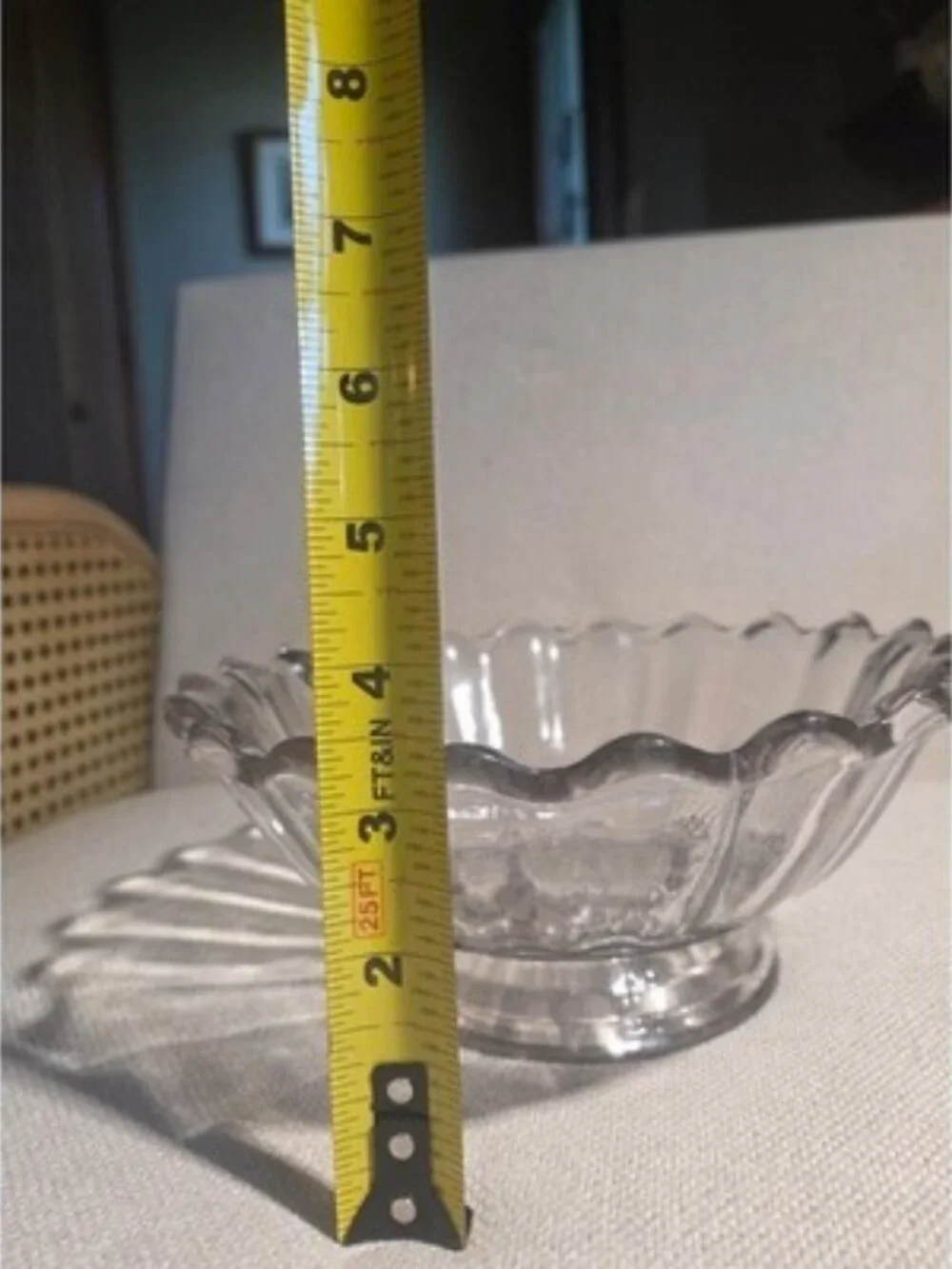 Antique EAPG Clear Glass Serving Bowl Patented Nov 8 1870 Scalloped Ribbed 8